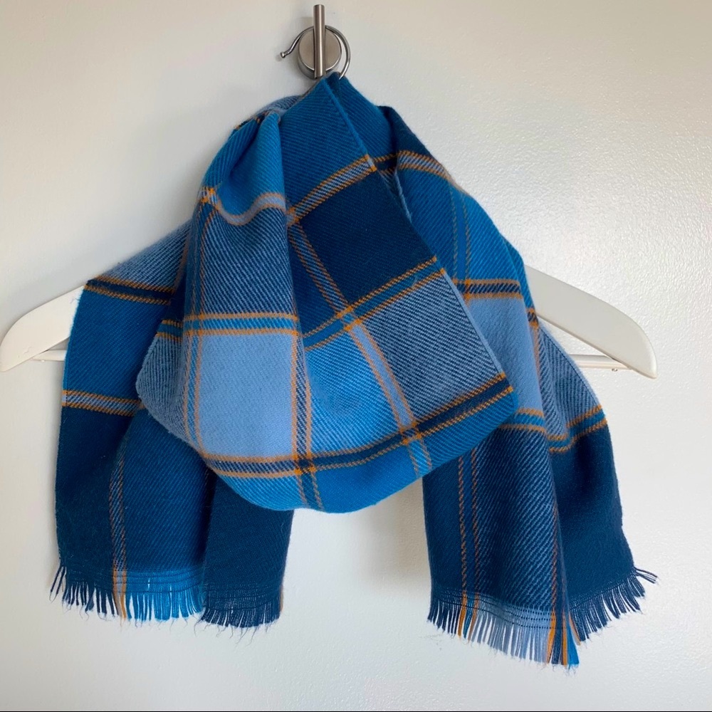 Blue and Yellow Tartan Scarf. Made in France. 60”